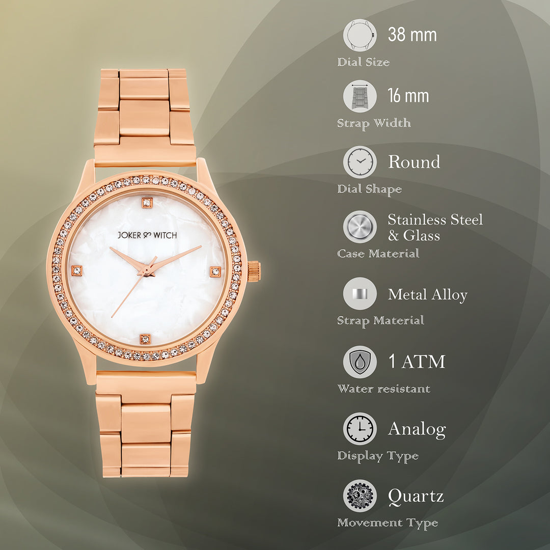 Jia White Large Dial Rose Gold Linked Chain Strap Women's Watch