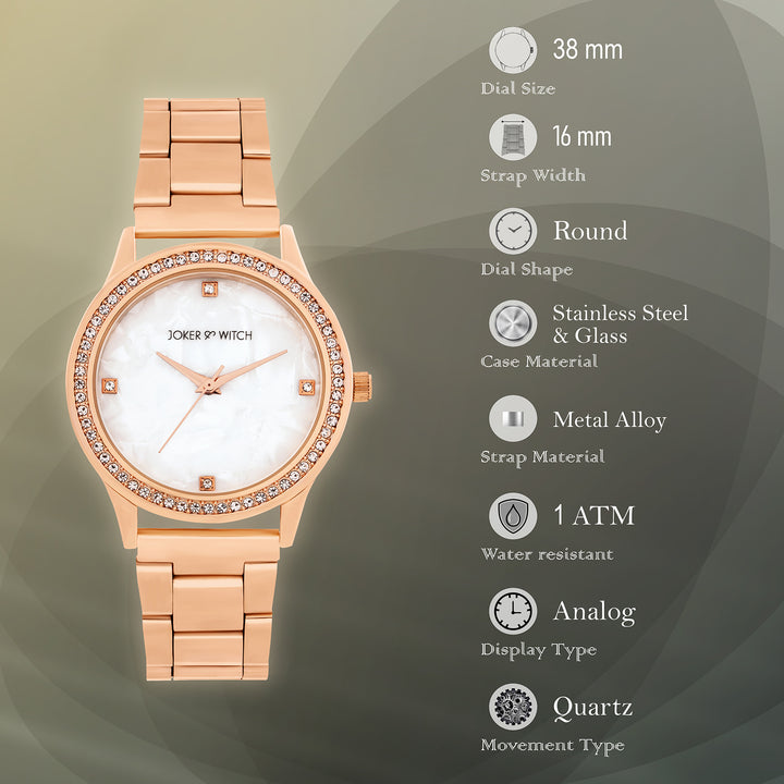 Jia White Large Dial Rose Gold Linked Chain Strap Women's Watch