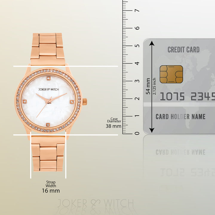 Jia White Large Dial Rose Gold Linked Chain Strap Women's Watch