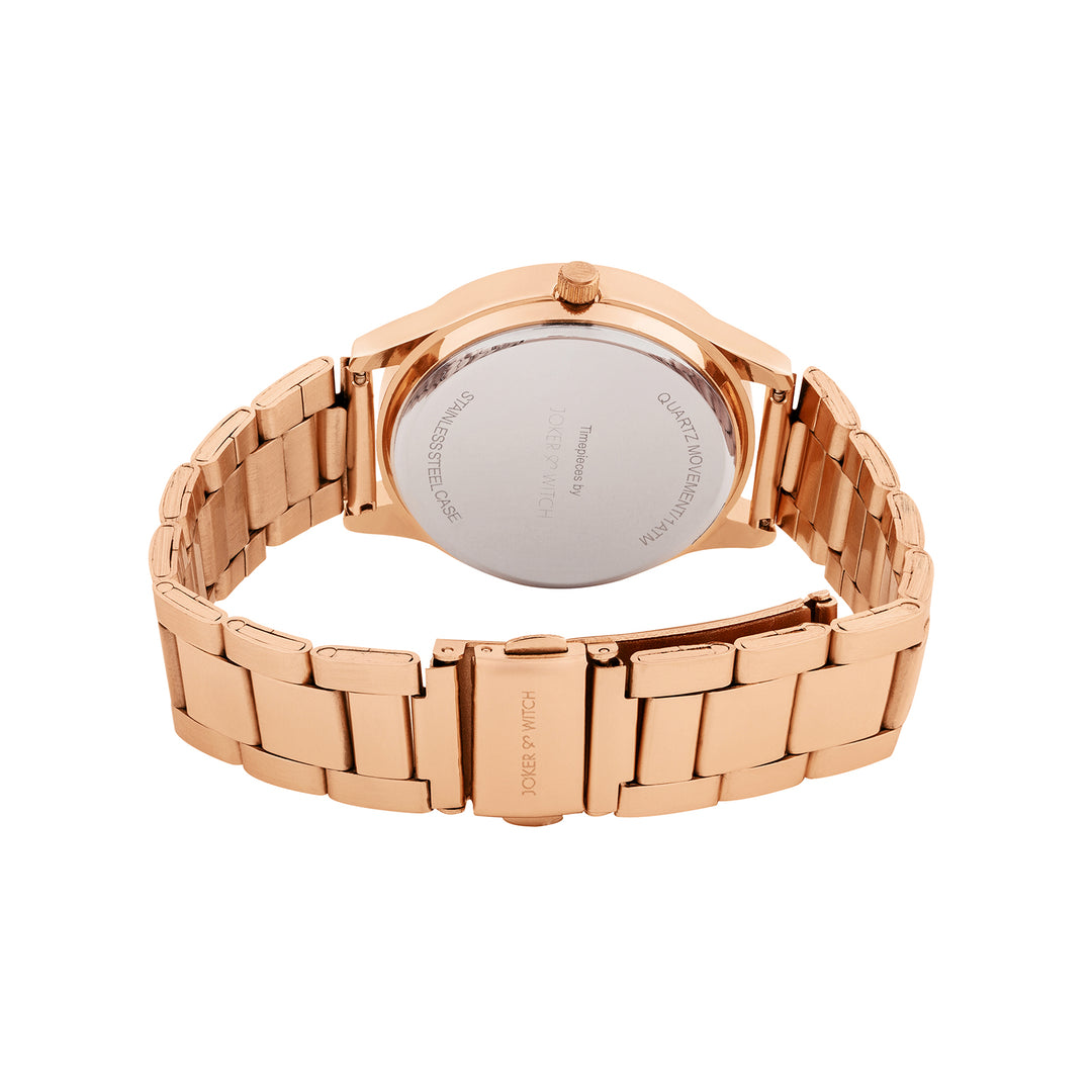 Jia White Large Dial Rose Gold Linked Chain Strap Women's Watch