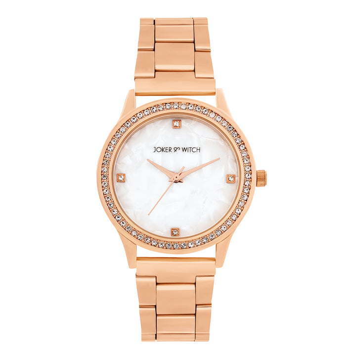 Jia White Large Dial Rose Gold Linked Chain Strap Women's Watch