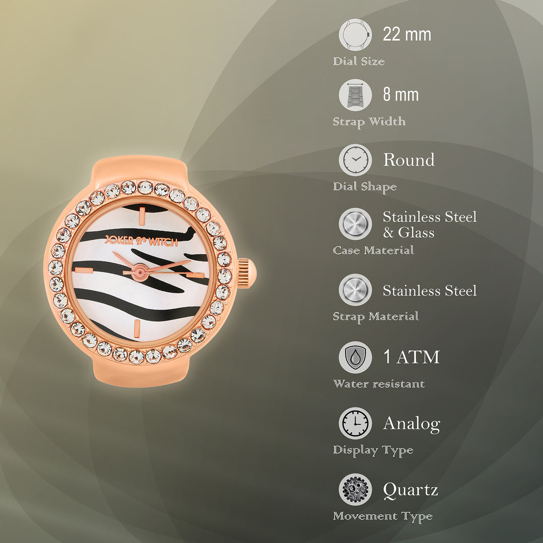 Savanna Zebra Mini Rhinestone Dial Rose Gold Women's Ring Watch