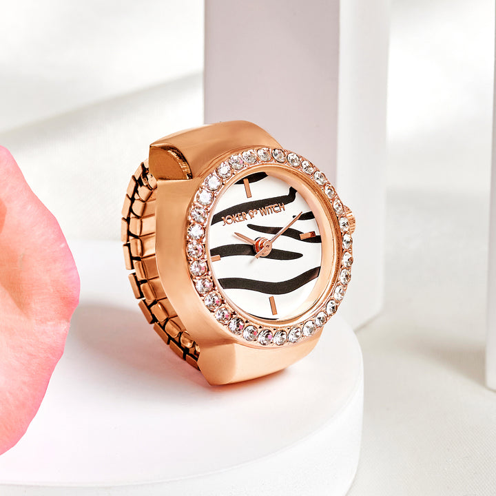 Savanna Zebra Mini Rhinestone Dial Rose Gold Women's Ring Watch