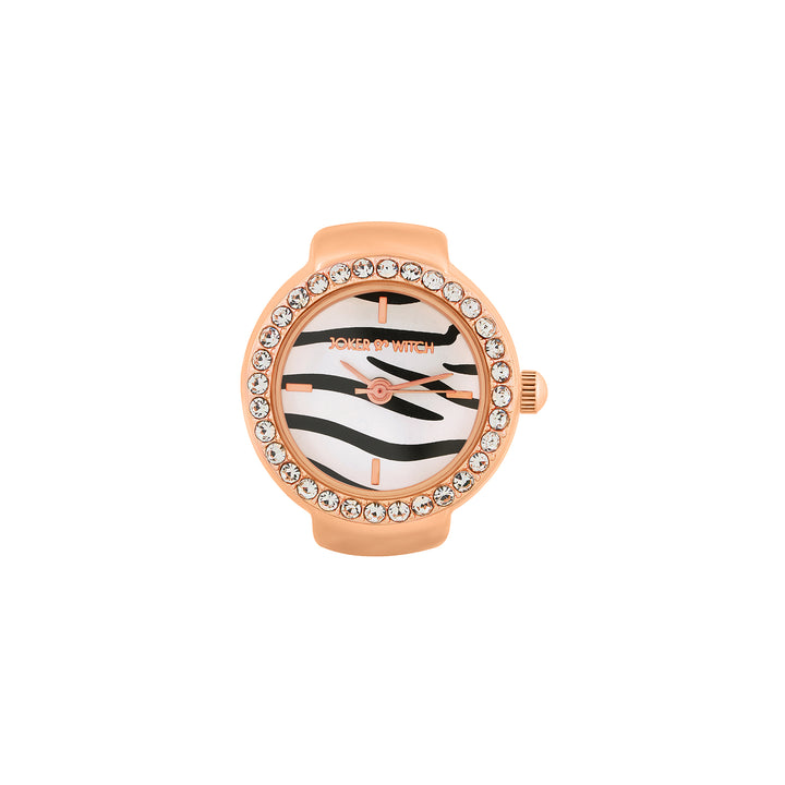 Savanna Zebra Mini Rhinestone Dial Rose Gold Women's Ring Watch