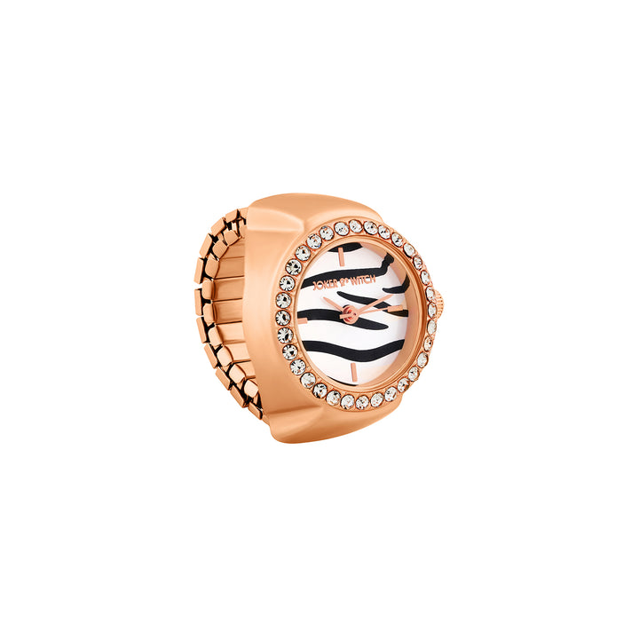 Savanna Zebra Mini Rhinestone Dial Rose Gold Women's Ring Watch