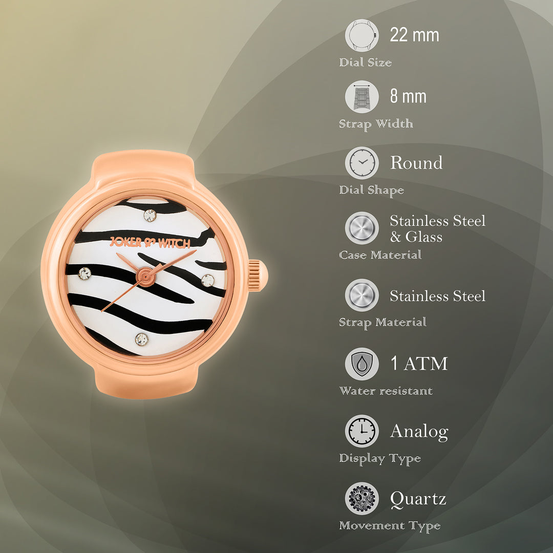 Savanna Zebra Mini Studded Dial Rose Gold Women's Ring Watch