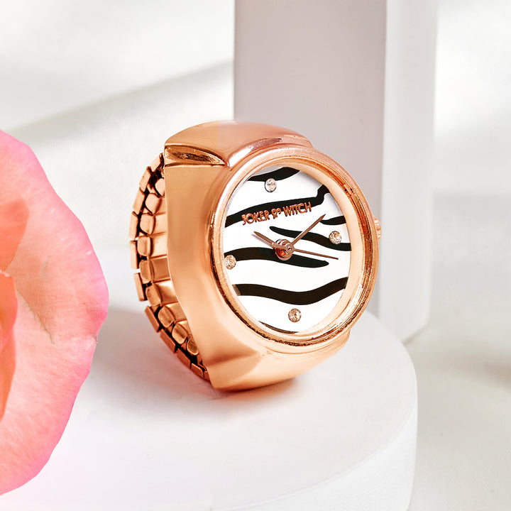 Savanna Zebra Mini Studded Dial Rose Gold Women's Ring Watch