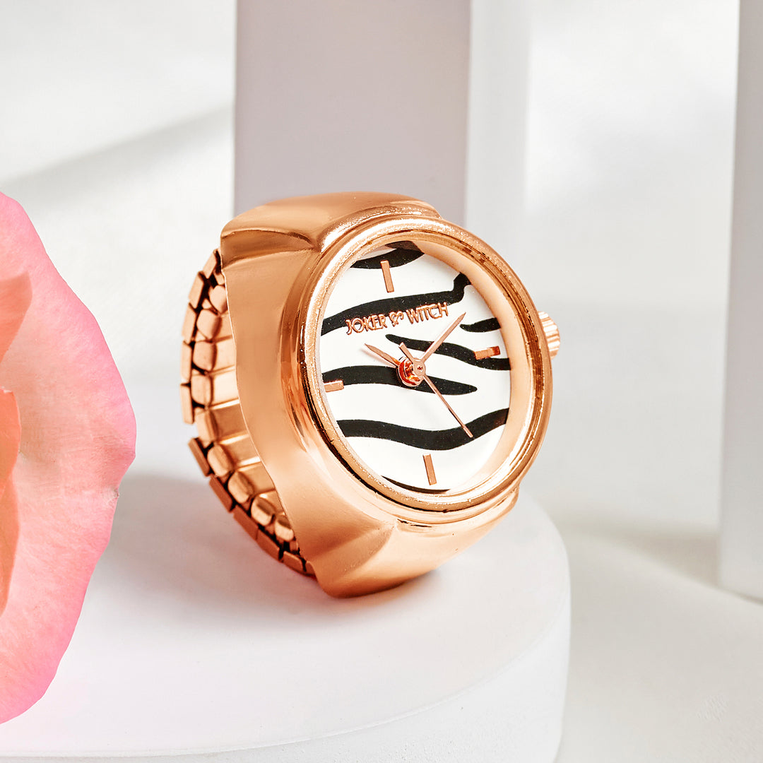 Savanna Zebra Mini Dial Rose Gold Women's Ring Watch