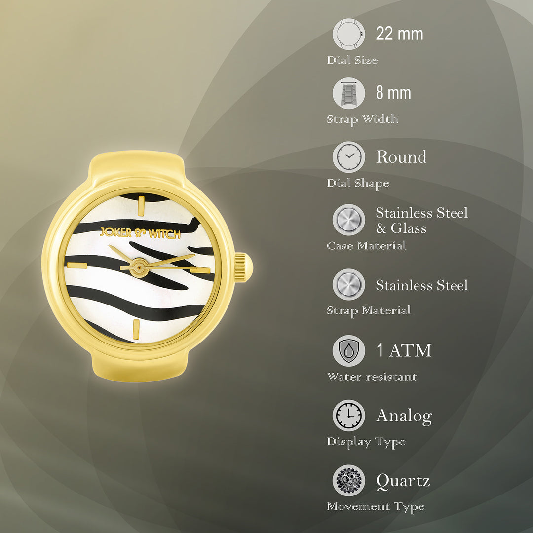 Savanna Zebra Mini Dial Gold Women's Ring Watch