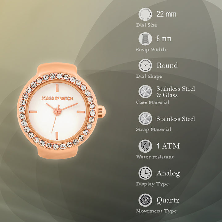 Savanna White Mini Rhinestone Dial Rose Gold Women's Ring Watch