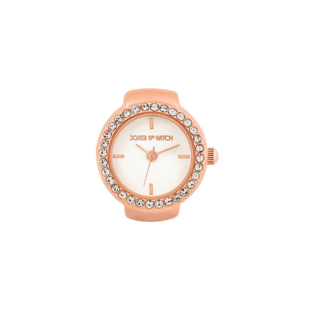 Savanna White Mini Rhinestone Dial Rose Gold Women's Ring Watch