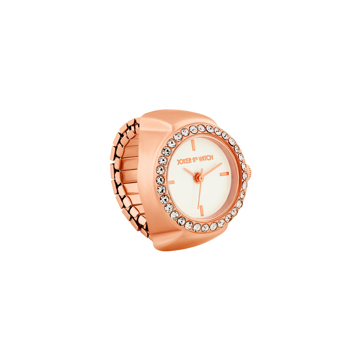 Savanna White Mini Rhinestone Dial Rose Gold Women's Ring Watch