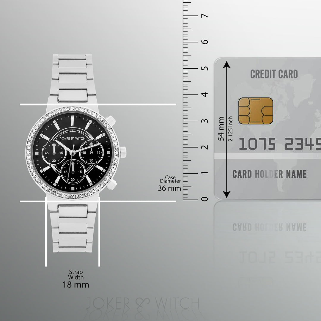 Darleen Black Medium Rhinestone Dial Silver Linked Chain Strap Women's Watch