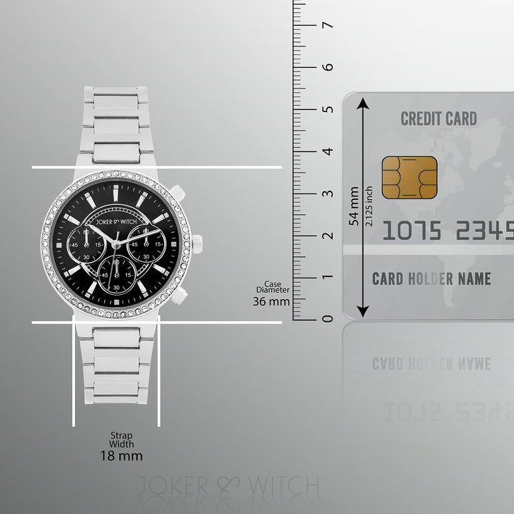 Darleen Black Medium Rhinestone Dial Silver Linked Chain Strap Women's Watch