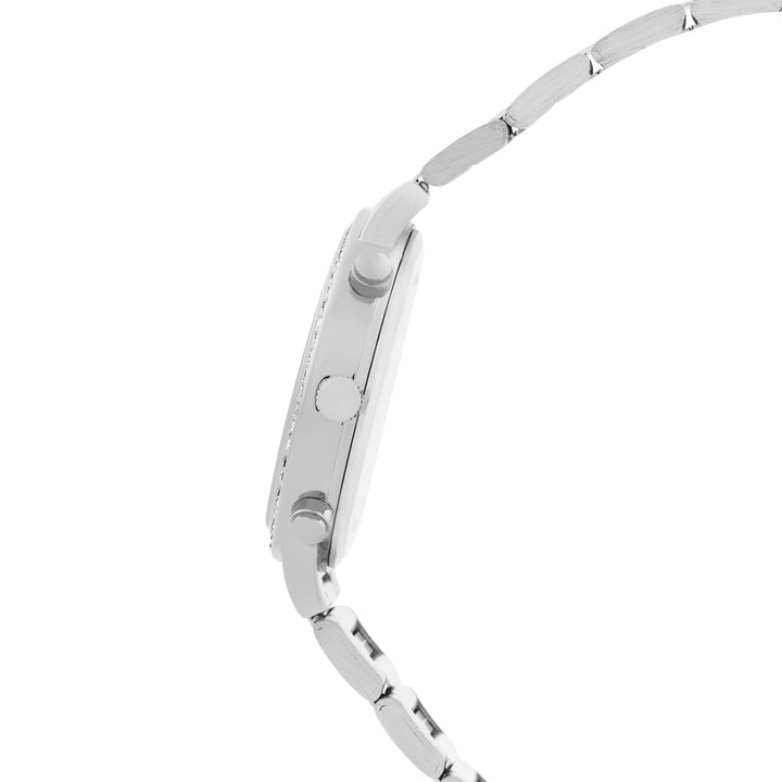 Darleen Black Medium Rhinestone Dial Silver Linked Chain Strap Women's Watch