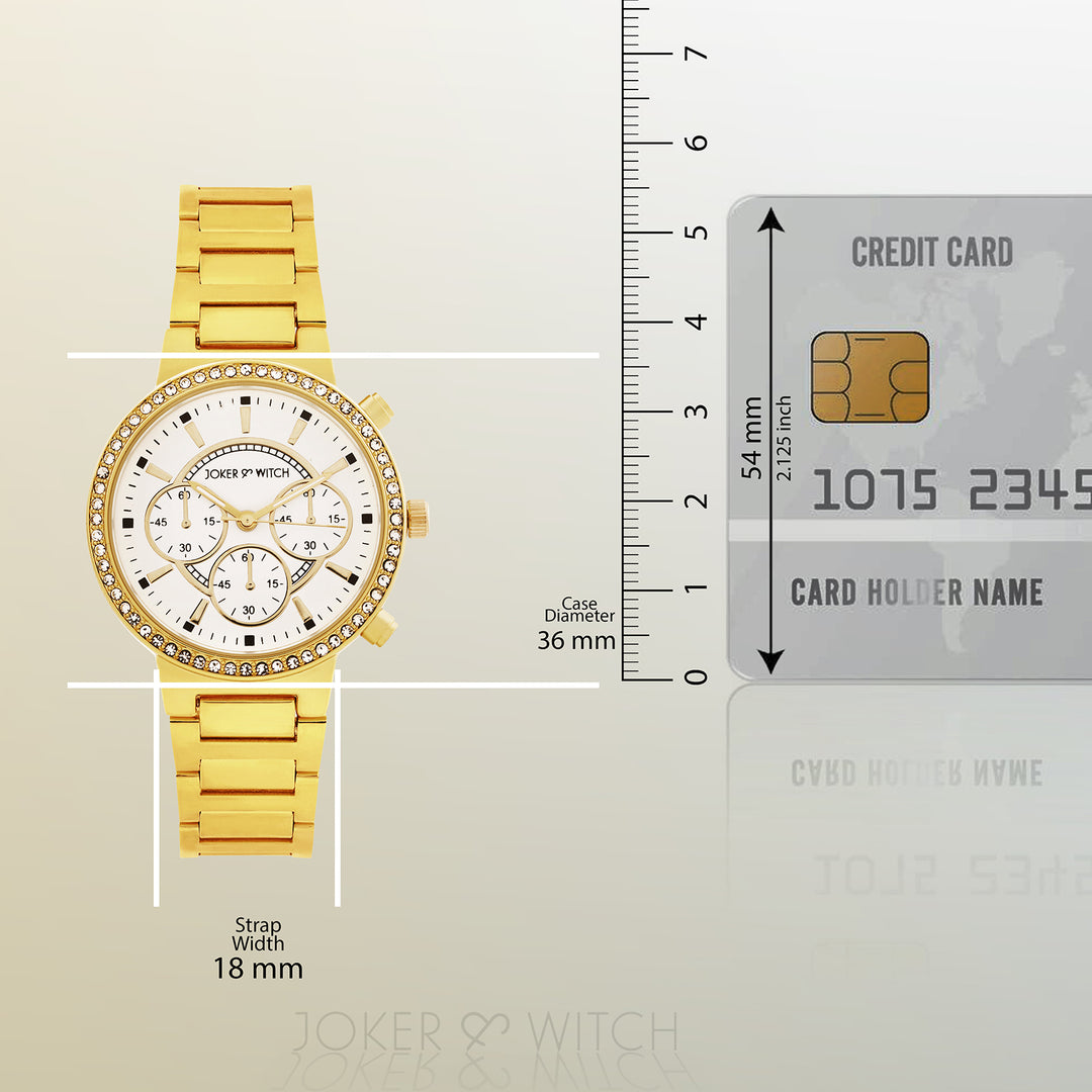 Darleen White Medium Rhinestone Dial Gold Linked Chain Strap Women's Watch