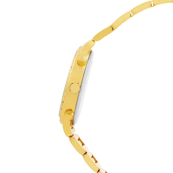 Darleen White Medium Rhinestone Dial Gold Linked Chain Strap Women's Watch