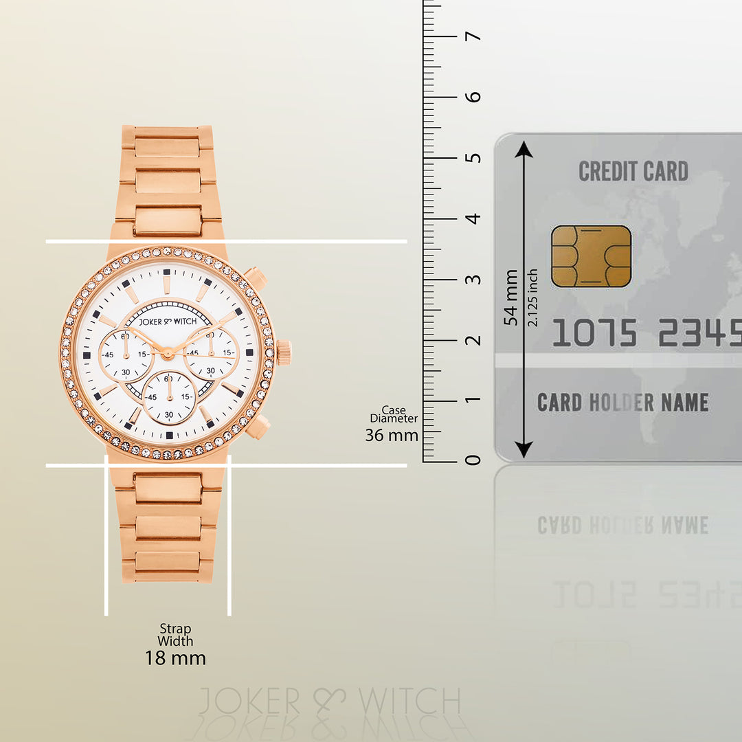 Darleen White Medium Rhinestone Dial Rose Gold Linked Chain Strap Women's Watch