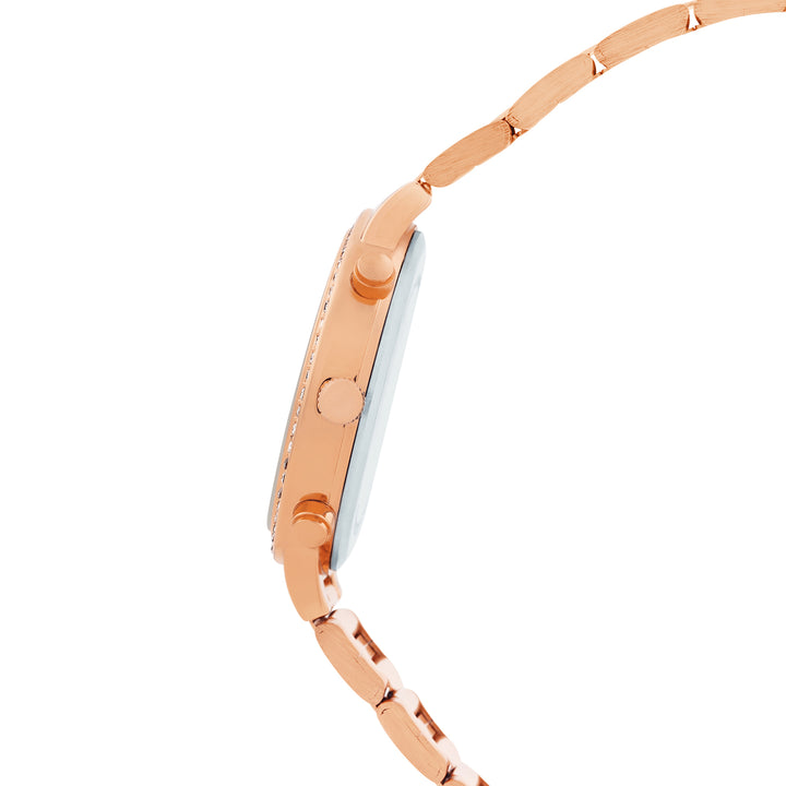 Darleen White Medium Rhinestone Dial Rose Gold Linked Chain Strap Women's Watch