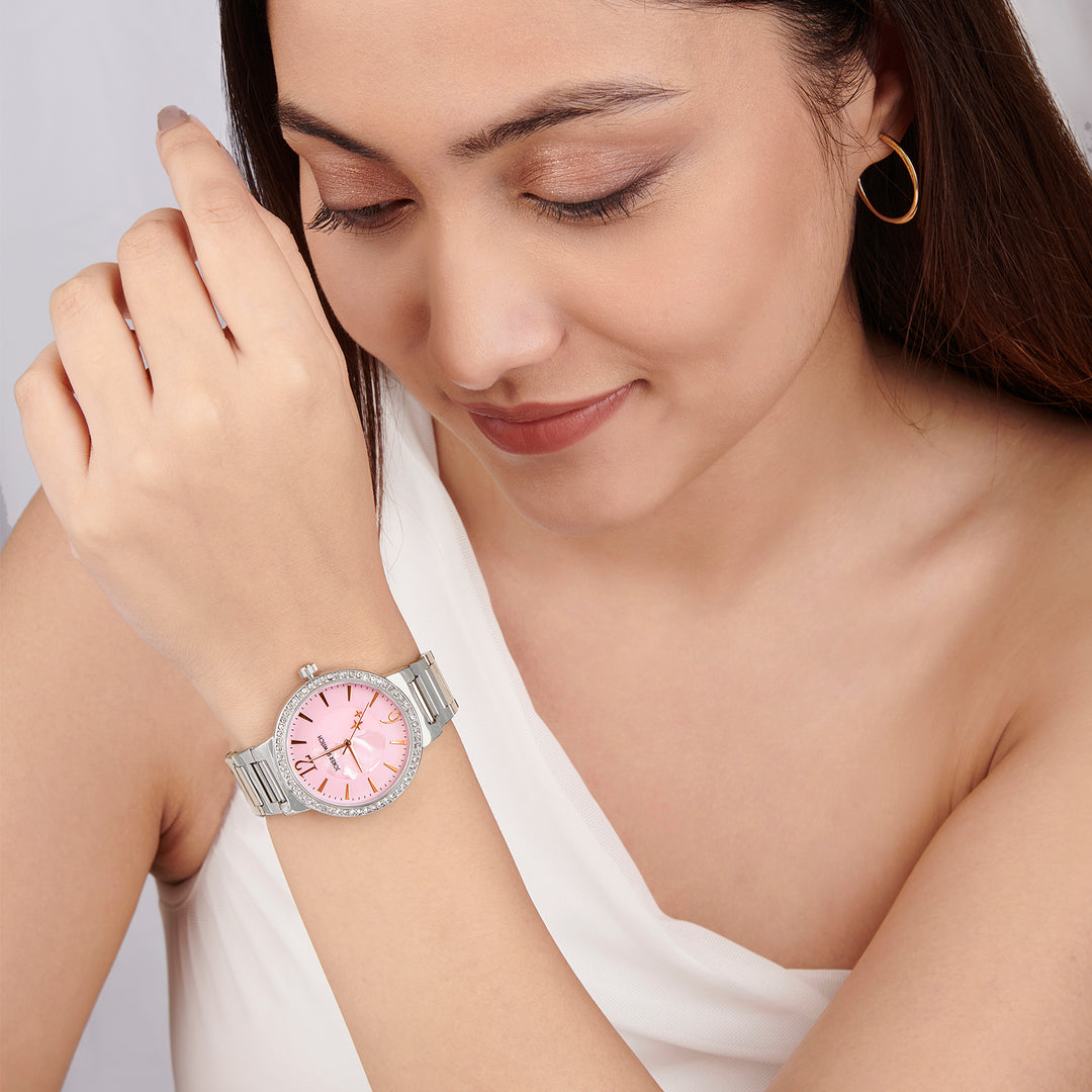 Mirage Pink Medium Dial Silver Linked Chain Strap Women's Watch