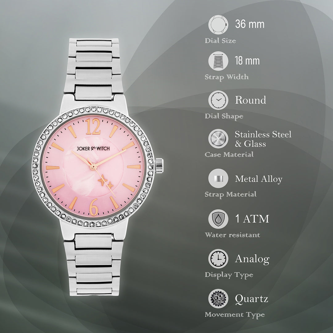 Mirage Pink Medium Dial Silver Linked Chain Strap Women's Watch