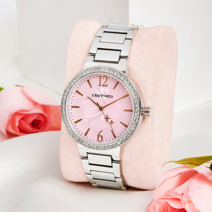 Mirage Pink Medium Dial Silver Linked Chain Strap Women's Watch