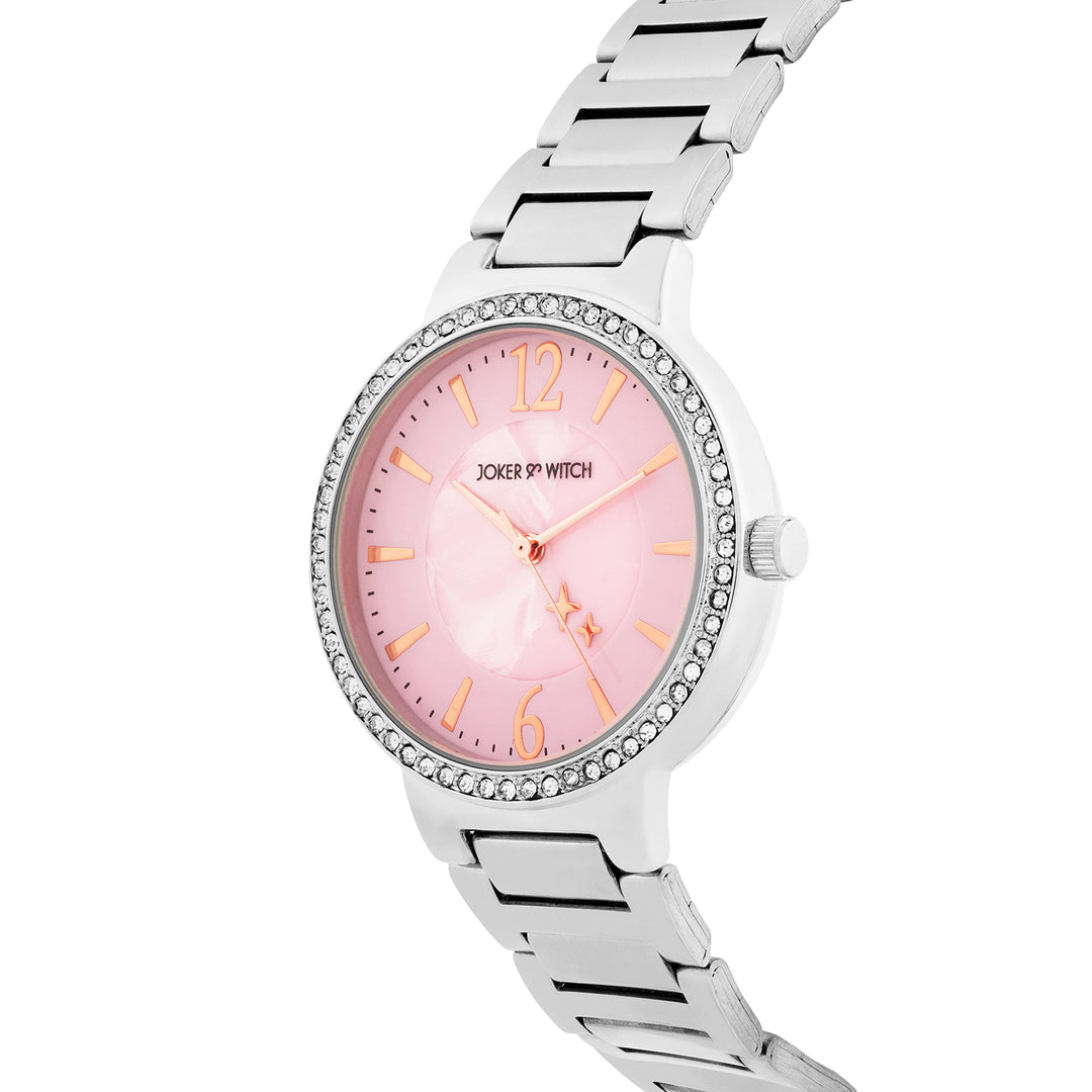 Mirage Pink Medium Dial Silver Linked Chain Strap Women's Watch