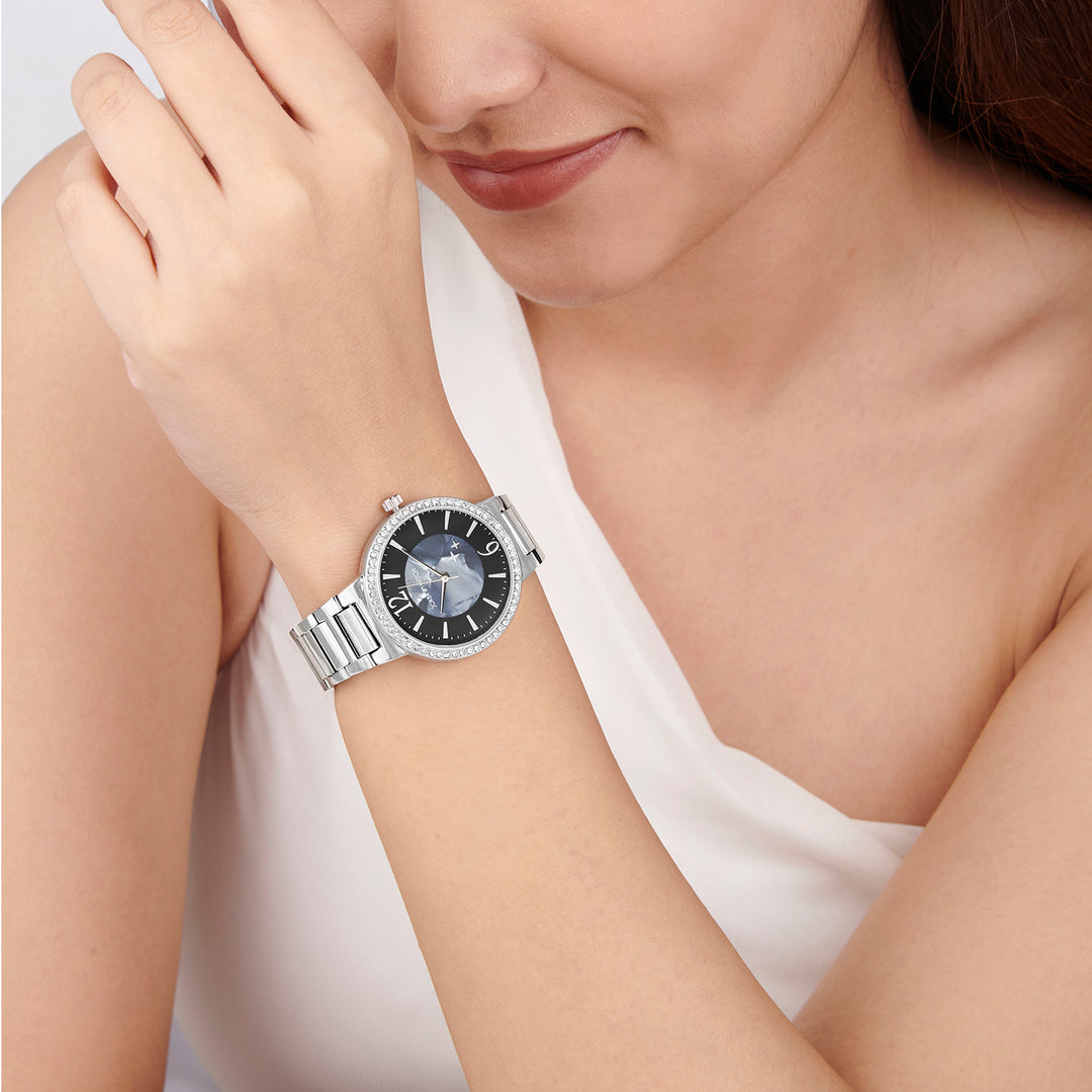 Mirage Black Medium Dial Silver Linked Chain Strap Women's Watch