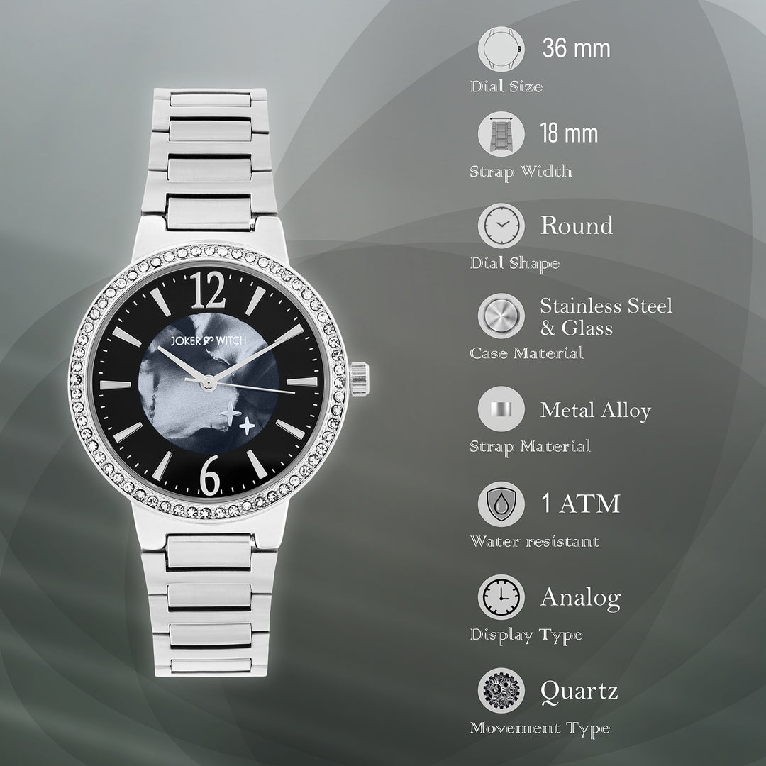 Mirage Black Medium Dial Silver Linked Chain Strap Women's Watch