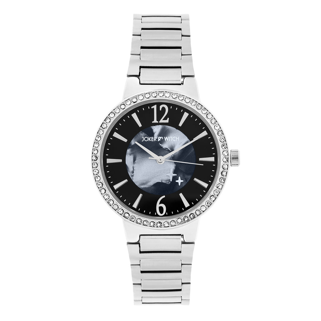 Mirage Black Medium Dial Silver Linked Chain Strap Women's Watch