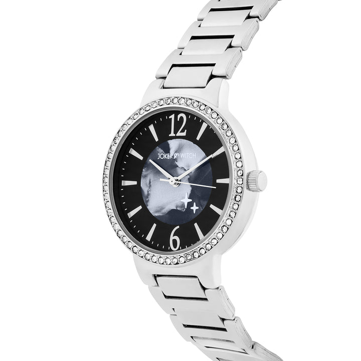 Mirage Black Medium Dial Silver Linked Chain Strap Women's Watch