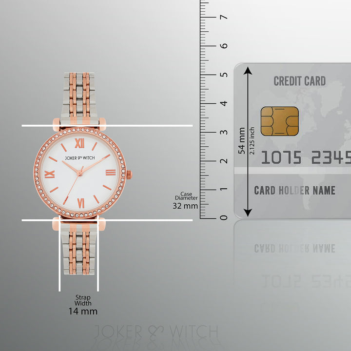 Opaline White Medium Rhinestone Dial Dual Tone Linked Chain Strap Women's Watch