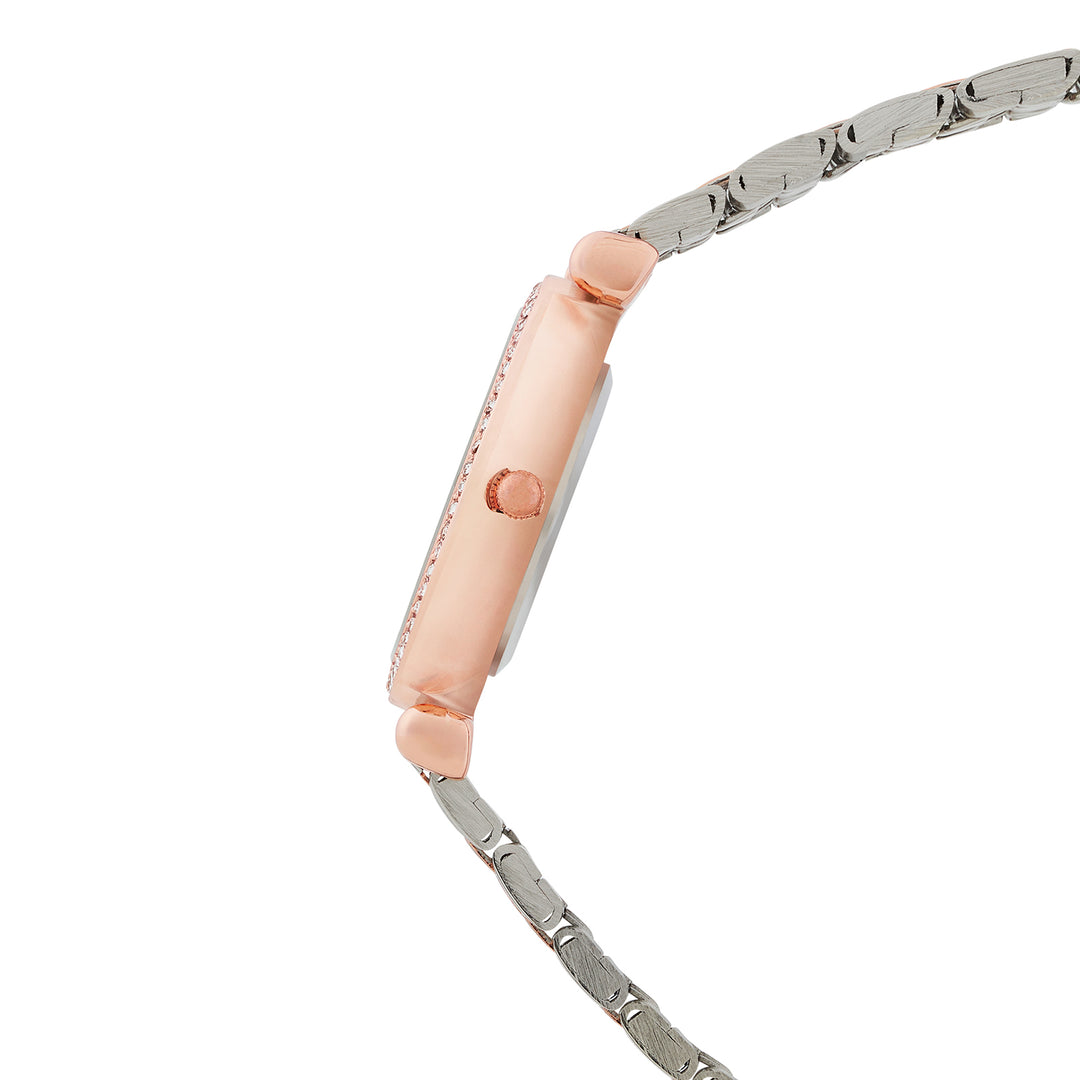 Opaline White Medium Rhinestone Dial Dual Tone Linked Chain Strap Women's Watch