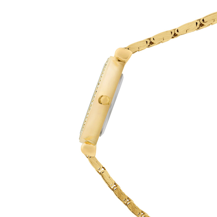 Opaline White Medium Rhinestone Dial Gold Linked Chain Strap Women's Watch