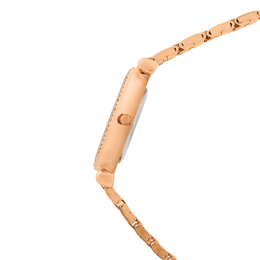 Opaline White Medium Rhinestone Dial Rose Gold Linked Chain Strap Women's Watch