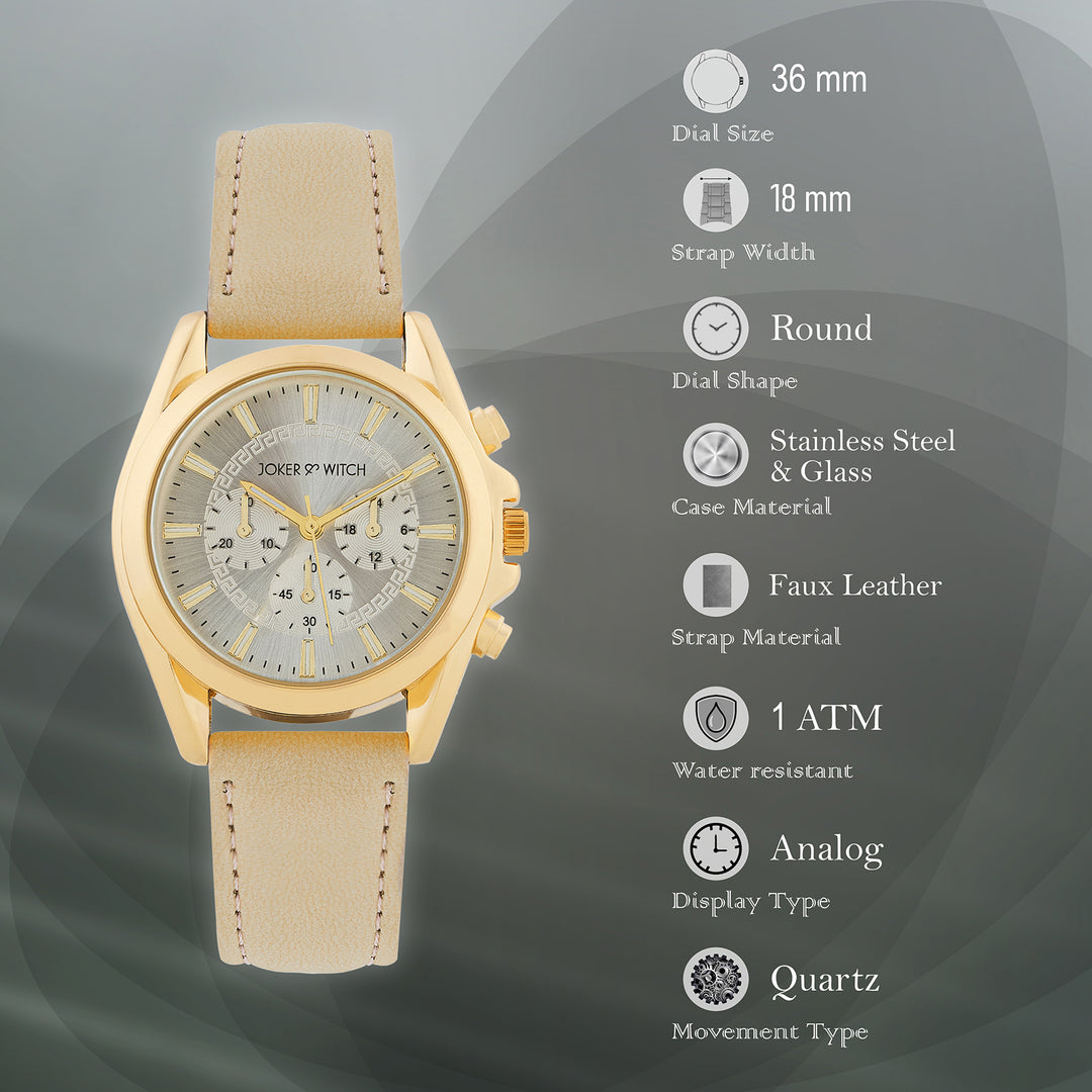 Soleil Silver Medium Dial Beige PU Strap Women's Watch