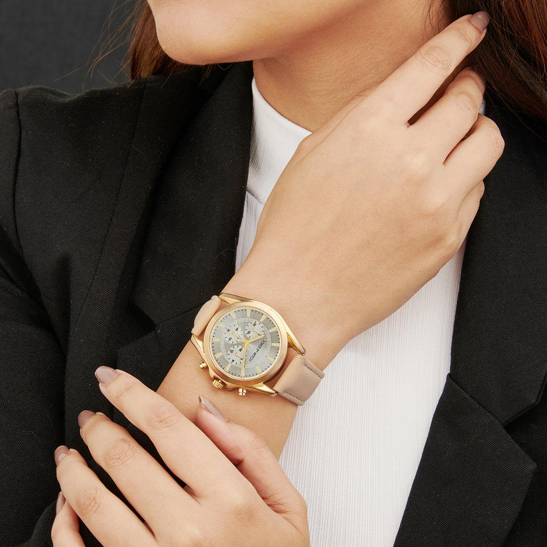 Soleil Silver Medium Dial Beige PU Strap Women's Watch