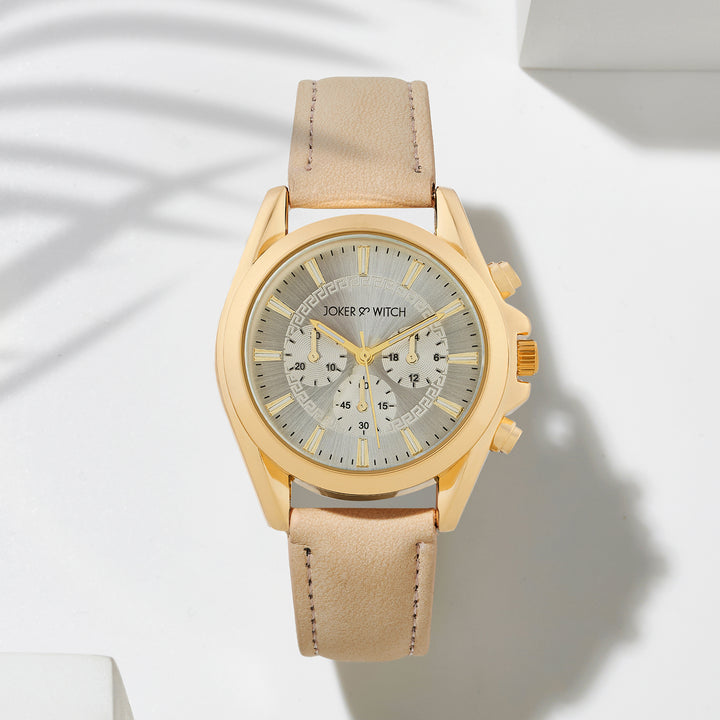 Soleil Silver Medium Dial Beige PU Strap Women's Watch