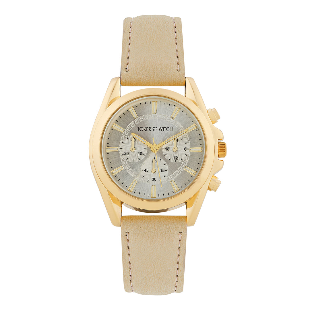 Soleil Silver Medium Dial Beige PU Strap Women's Watch