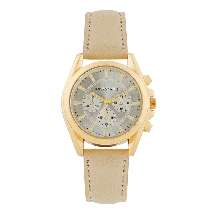 Soleil Silver Medium Dial Beige PU Strap Women's Watch