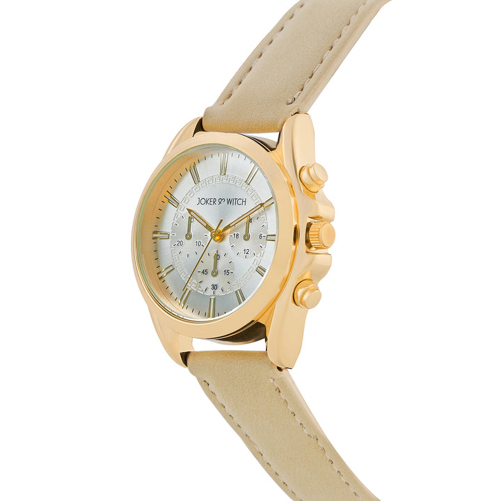 Soleil Silver Medium Dial Beige PU Strap Women's Watch