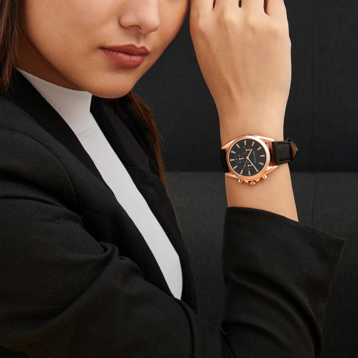 Soleil Black Medium Dial PU Strap Women's Watch