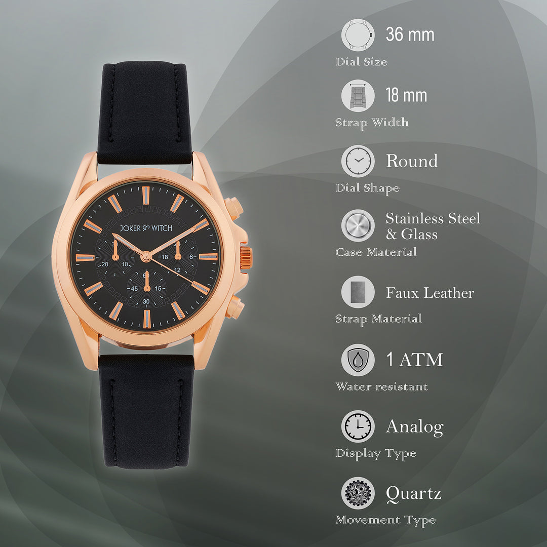 Soleil Black Medium Dial PU Strap Women's Watch