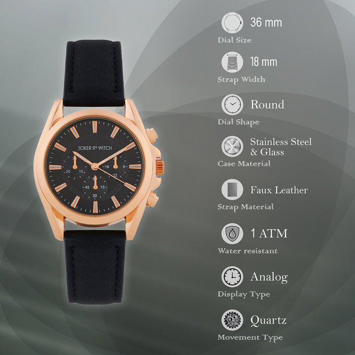 Soleil Black Medium Dial PU Strap Women's Watch