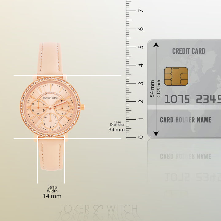 Giselle Beige Medium Rhinestone Dial PU Strap Women's Watch