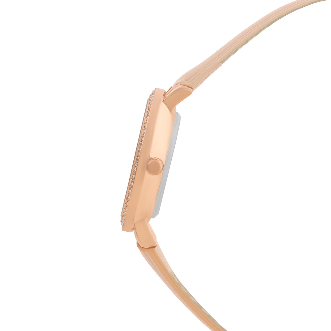 Giselle Beige Medium Rhinestone Dial PU Strap Women's Watch