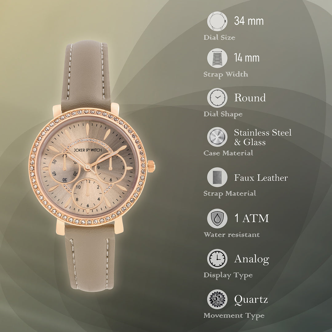 Giselle Taupe Medium Rhinestone Dial PU Strap Women's Watch