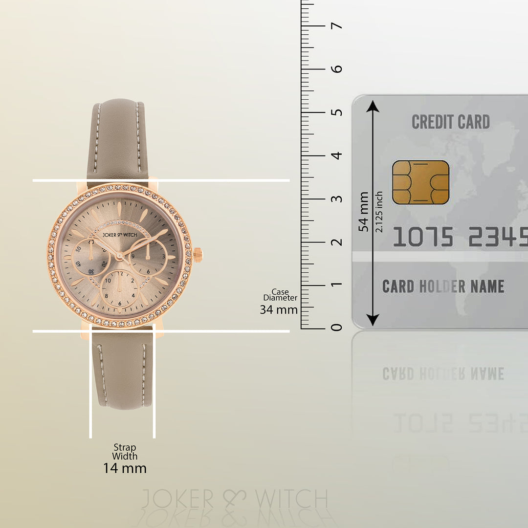 Giselle Taupe Medium Rhinestone Dial PU Strap Women's Watch