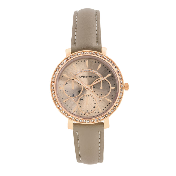 Giselle Taupe Medium Rhinestone Dial PU Strap Women's Watch
