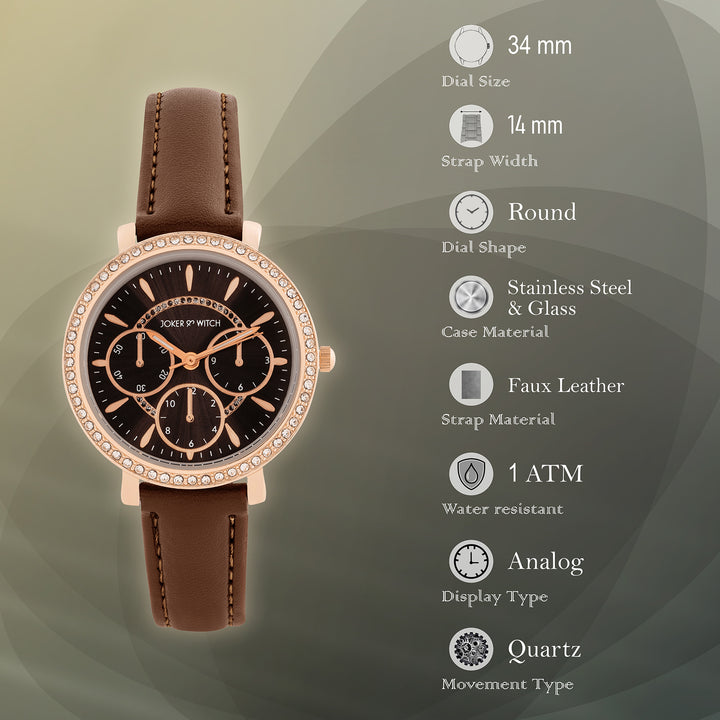 Giselle Brown Medium Rhinestone Dial PU Strap Women's Watch